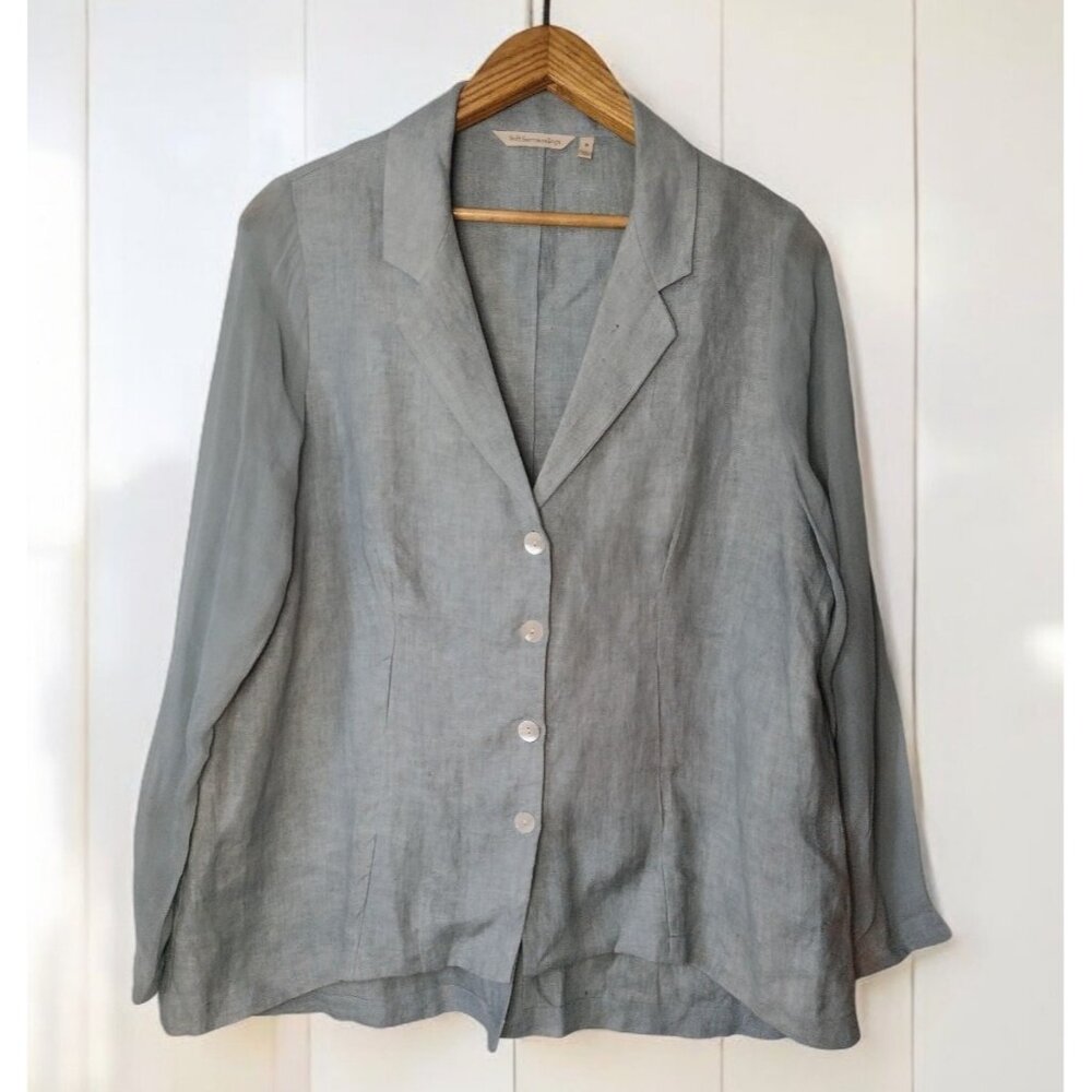 Soft Surroundings Cambout All Linen Blazer Jacket M Sage Sheer Sleeves Lagenlook